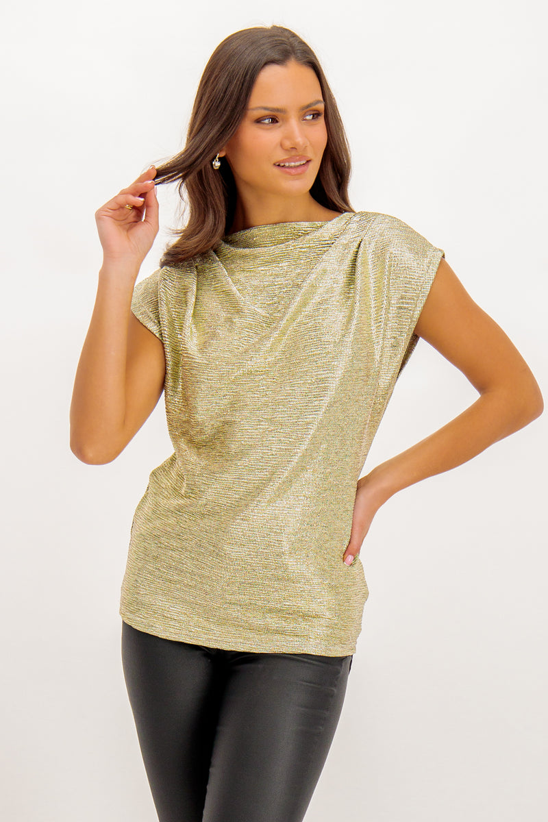 Rayna Gold Cap Sleeve Metallic Top
