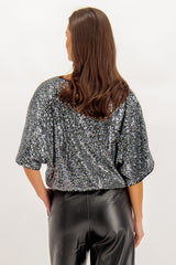 Wren Black & Silver Sequin Top