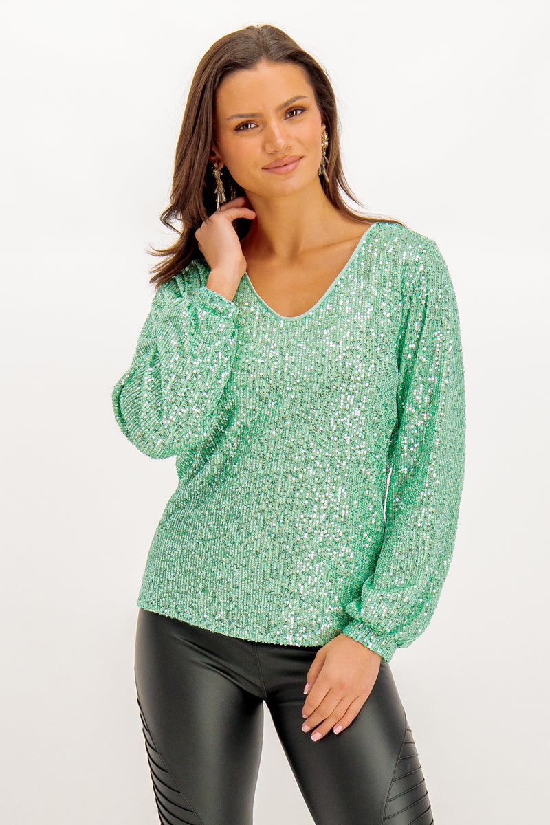 Taile Green Sequin Top