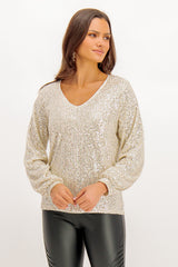 Taile Cream Sequins Top