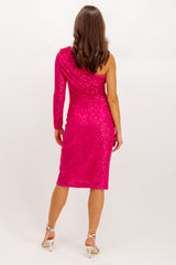 Tailer Pink Sequin One Shoulder Midi Dress