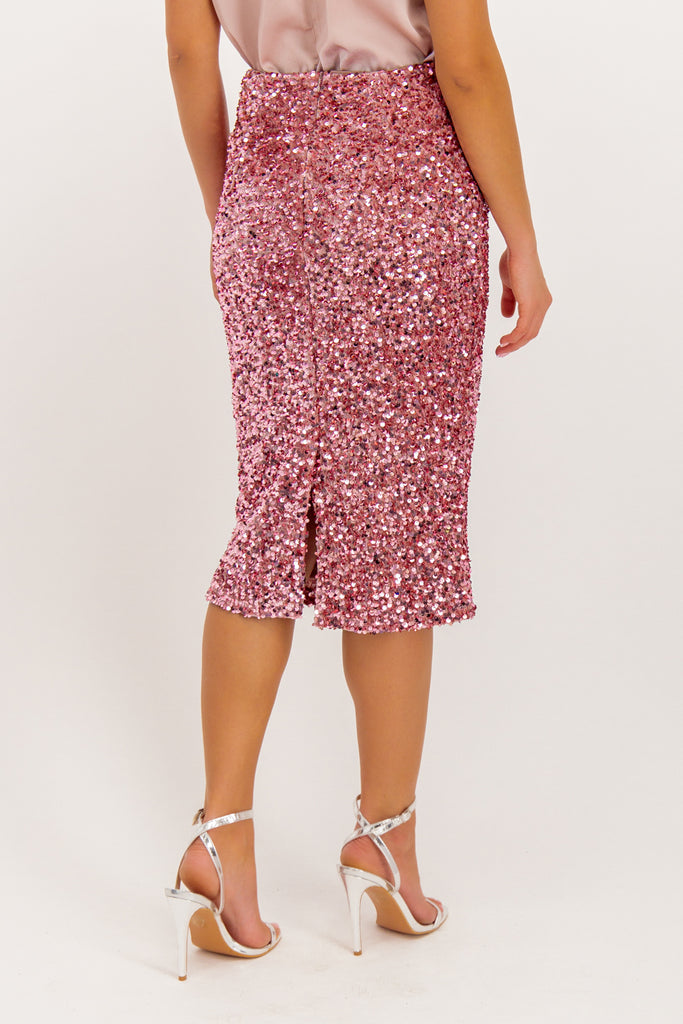 Juliette Pink Sequin Midi Skirt
