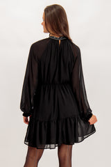 Anlis Embellished High Neck Black Dress