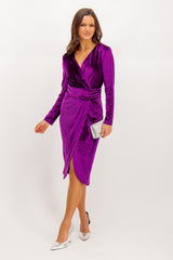 Evay Purple Velvet Midi Dress