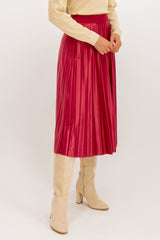 Beet Red High Shine Pleated Midi Skirt
