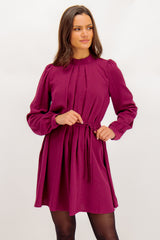 Varia Short Wine Pleated Skater Dress