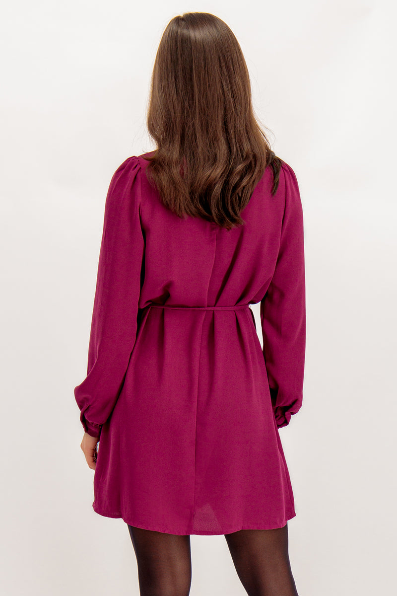 Varia Short Wine Pleated Skater Dress