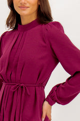 Varia Wine Pleated High Neck Top