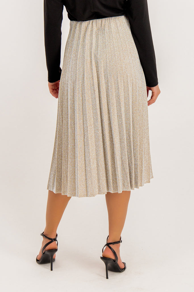 Arkel Cream & Silver Sparkle Pleated Skirt