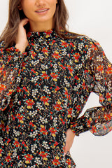 Jade Black & Orange Floral Print Top