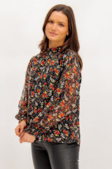 Jade Black & Orange Floral Print Top