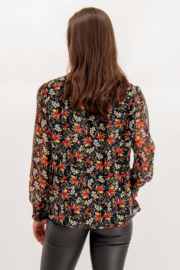 Jade Black & Orange Floral Print Top