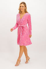 Ella Pink Sequins Wrap Dress
