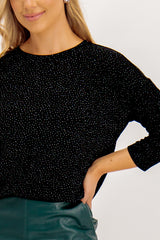 Queen Black & Silver Glitter Dots Top