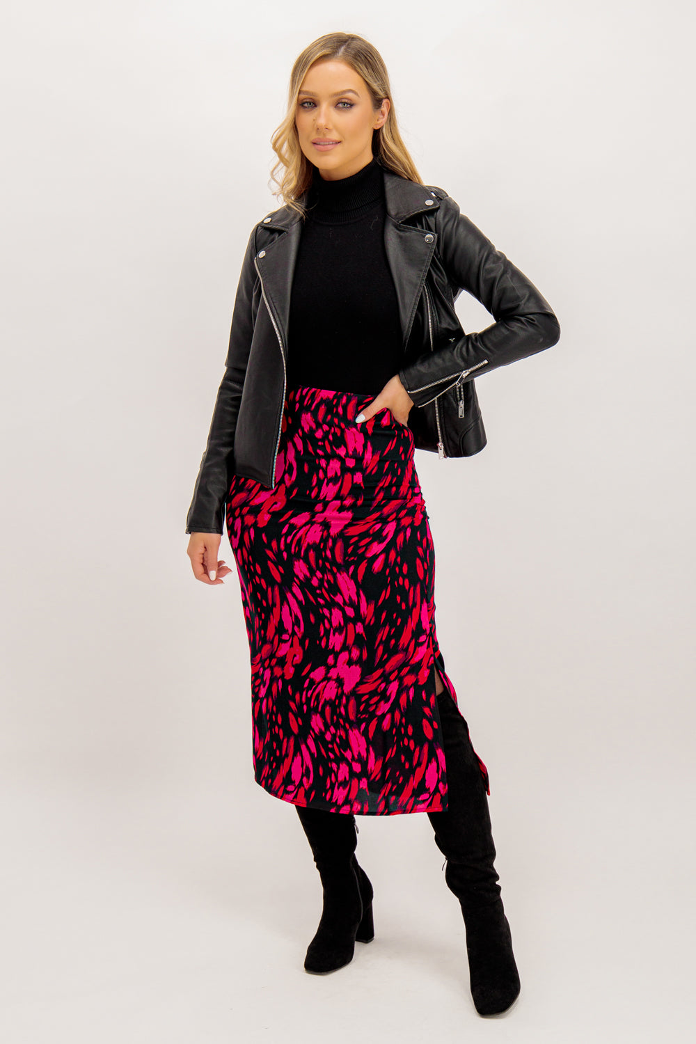 Reese Pink Abstract Animal Print Skirt