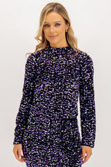 Kam Purple & Silver Sequin Top