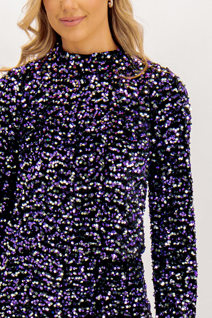 Kam Purple & Silver Sequin Top