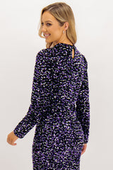 Kam Purple & Silver Sequin Top