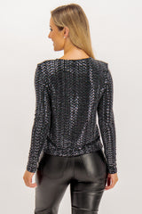 Siddy Black Silver Sequin Top
