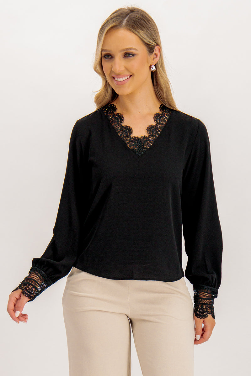 Nova Black Lace V-Neck Top