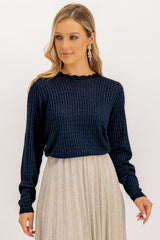 Juliette Navy Glitter Cable Knit