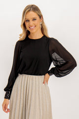 Mina Black Sequin Cuff Top