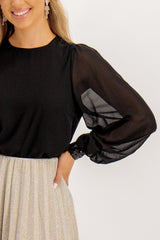 Mina Black Sequin Cuff Top