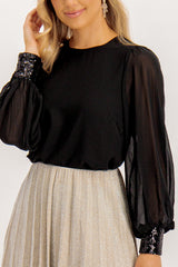 Mina Black Sequin Cuff Top