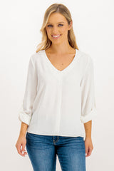 Lola White V-Neck Top