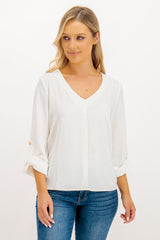 Lola White V-Neck Top