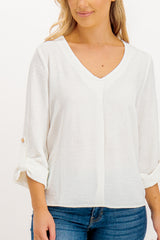 Lola White V-Neck Top