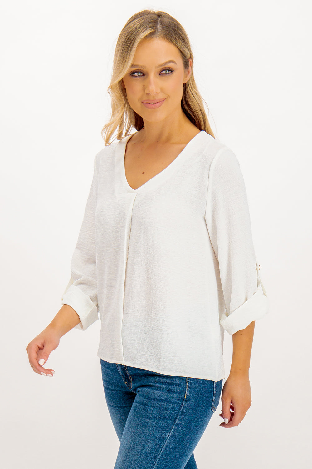 Lola White V-Neck Top