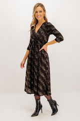 Pella Gold Drizzle Dot Black Wrap Dress