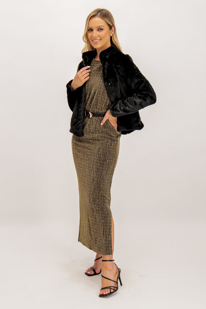 Elma Black & Gold Lurex Midi Dress