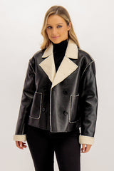Franny Short Black PU Teddy Jacket