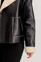 Franny Short Black PU Teddy Jacket