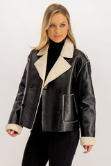 Franny Short Black PU Teddy Jacket