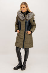 Litta Fur Hooded Green & PU Coat