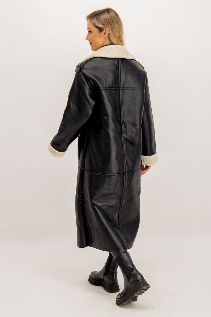 Viva Faux Leather Black & Borg Coat