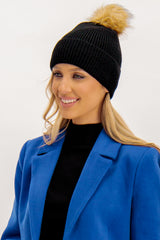 Bina Wool Black Fur Bobble Hat