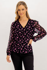 Charlie Long Sleeve Pink & Black Floral Top