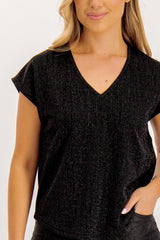 Elma Black Sparkle Cap Sleeve Top