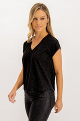 Elma Black Sparkle Cap Sleeve Top