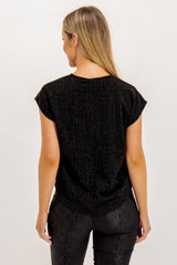 Elma Black Sparkle Cap Sleeve Top