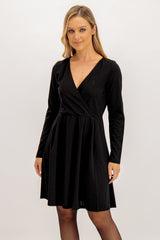 Mekko Black Pleat Wrap Mini Dress