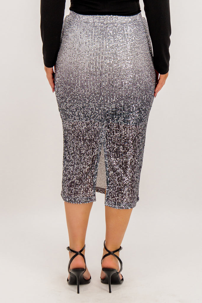 Delphia High Waisted Silver Ombre Skirt