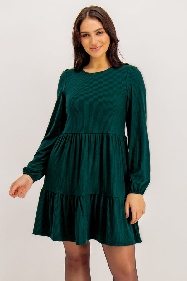Wonda Green Short Ribbed Dress
