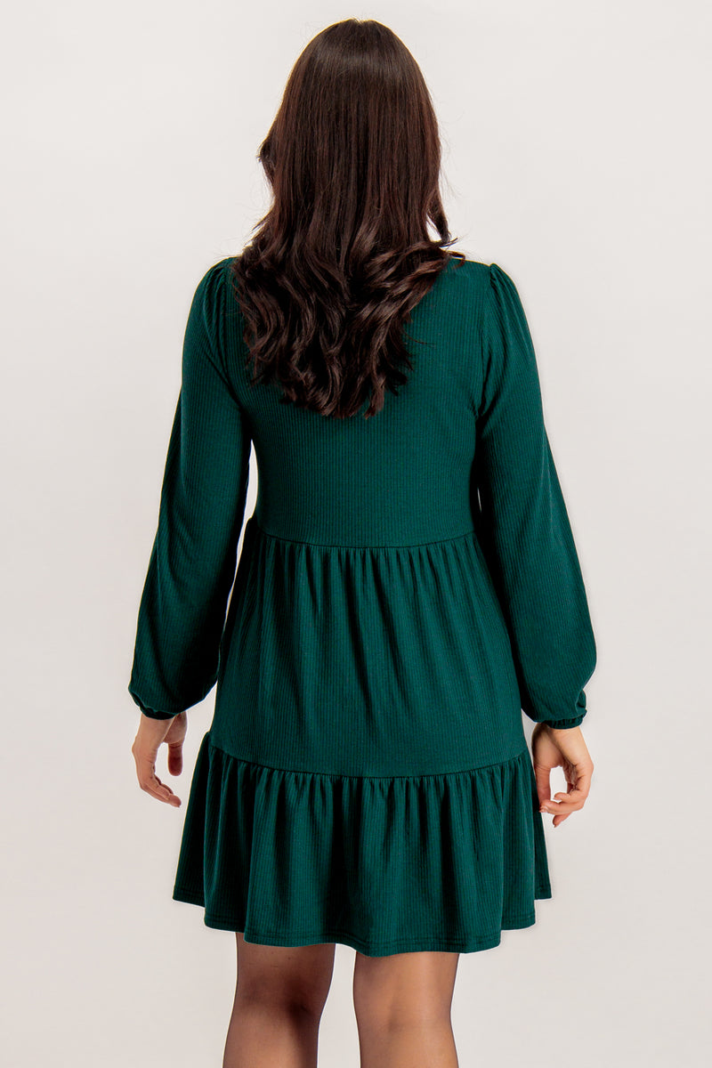 Wonda Green Short Ribbed Dress