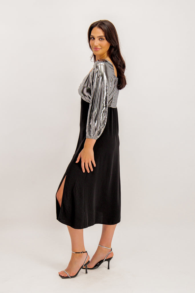 Gracie Black & Silver Contrast Midi Dress