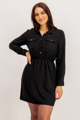 Bonnie Pocket Front Black Mini Dress